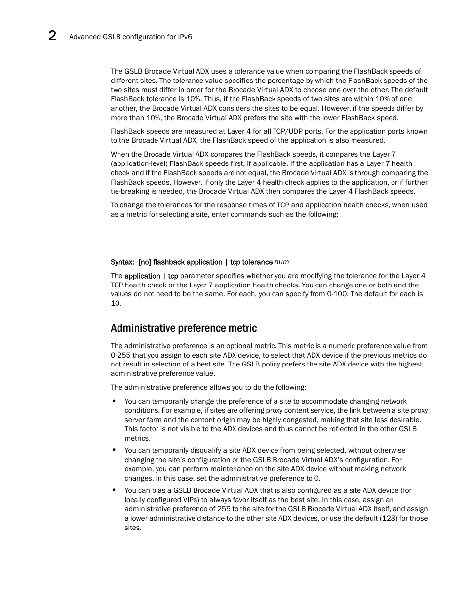 Administrative preference metric, Administrative, Preference metric | Brocade Virtual ADX Global Server Load Balancing Guide (Supporting ADX v03.1.00) User Manual | Page 166 / 198