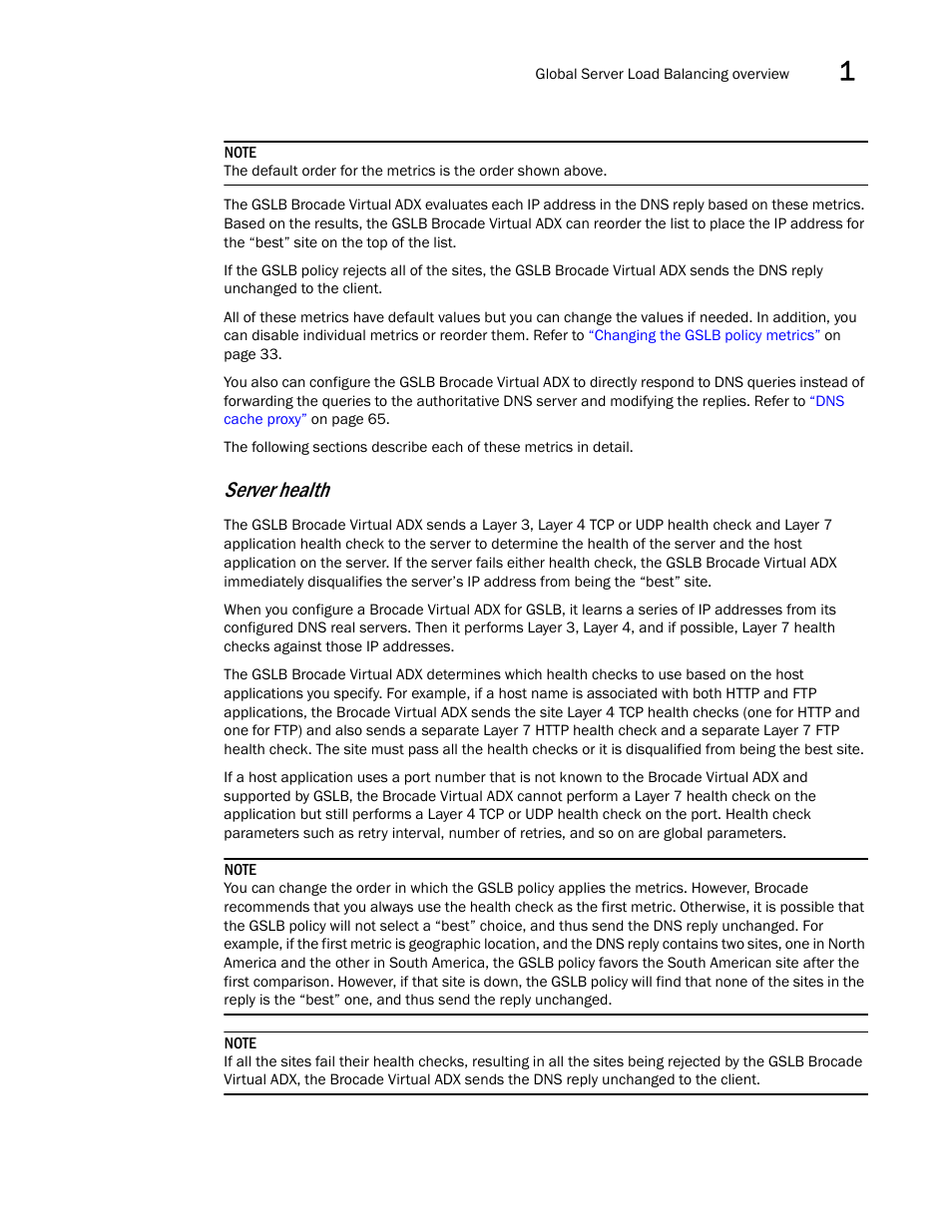 Server health | Brocade Virtual ADX Global Server Load Balancing Guide (Supporting ADX v03.1.00) User Manual | Page 17 / 198