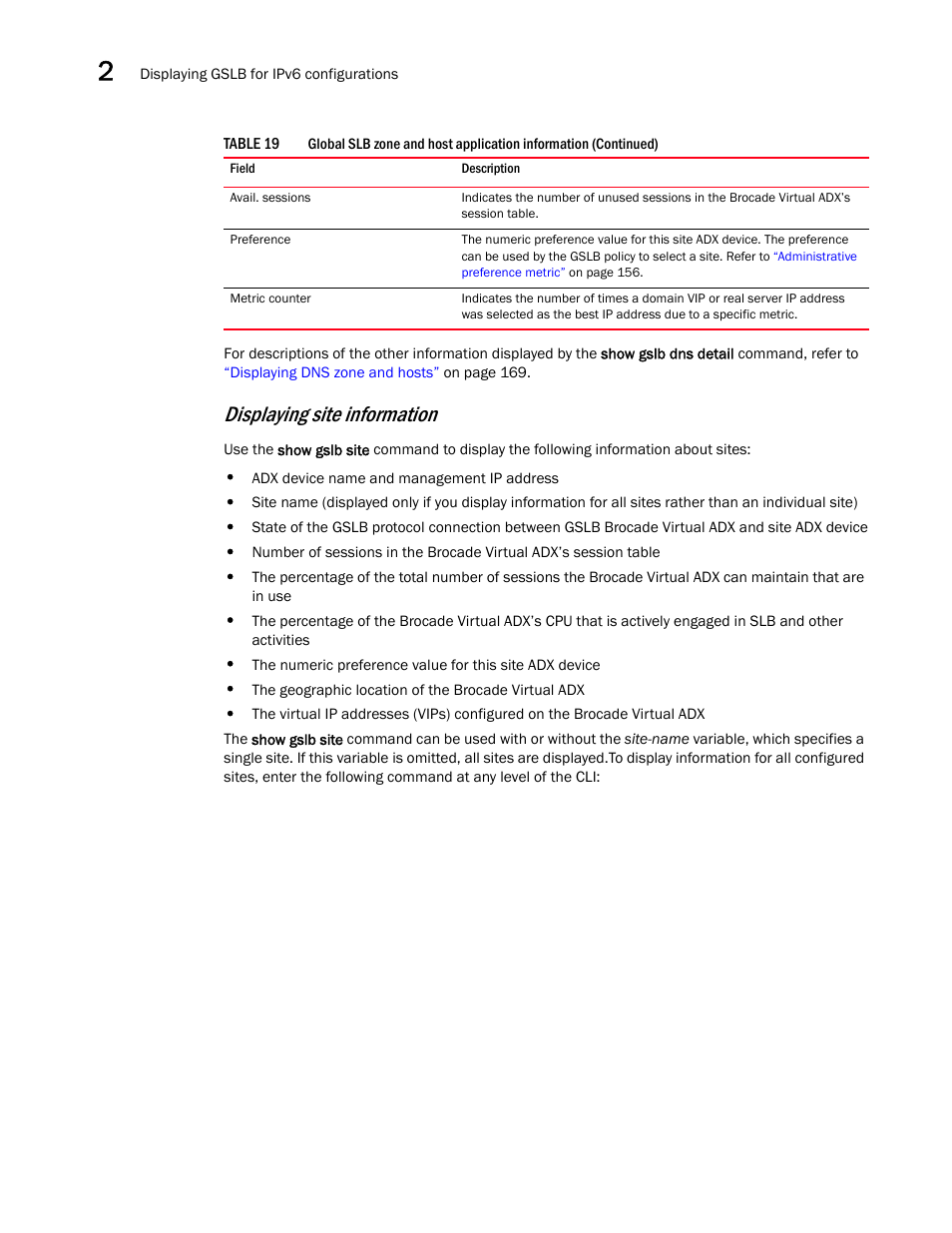 Displaying site information | Brocade Virtual ADX Global Server Load Balancing Guide (Supporting ADX v03.1.00) User Manual | Page 184 / 198