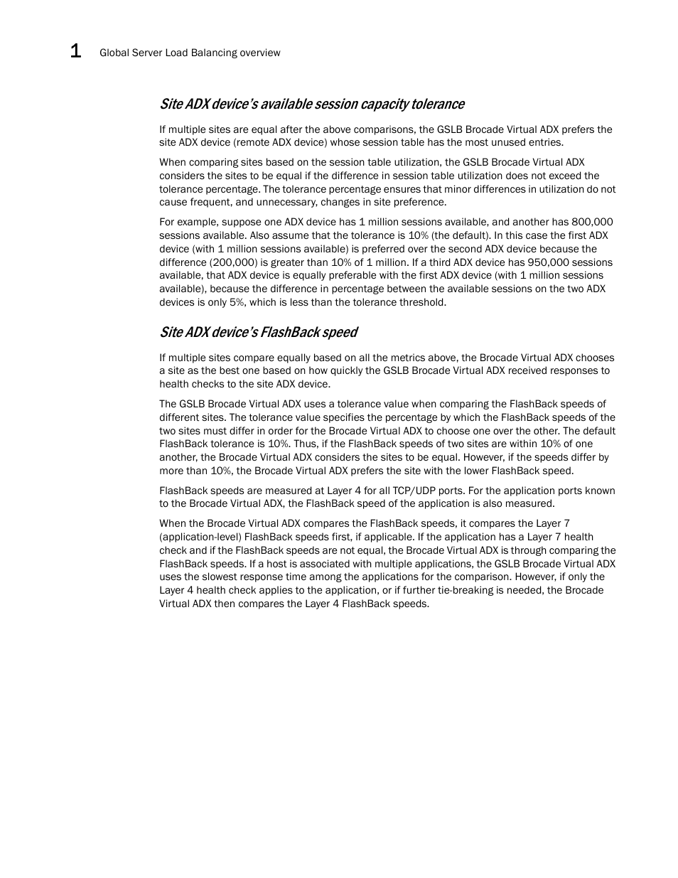 Site adx device’s flashback speed | Brocade Virtual ADX Global Server Load Balancing Guide (Supporting ADX v03.1.00) User Manual | Page 20 / 198