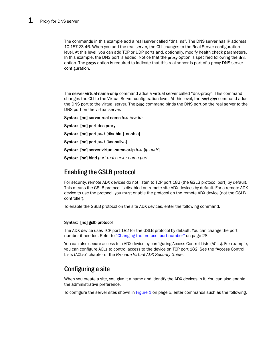 Enabling the gslb protocol, Configuring a site | Brocade Virtual ADX Global Server Load Balancing Guide (Supporting ADX v03.1.00) User Manual | Page 28 / 198