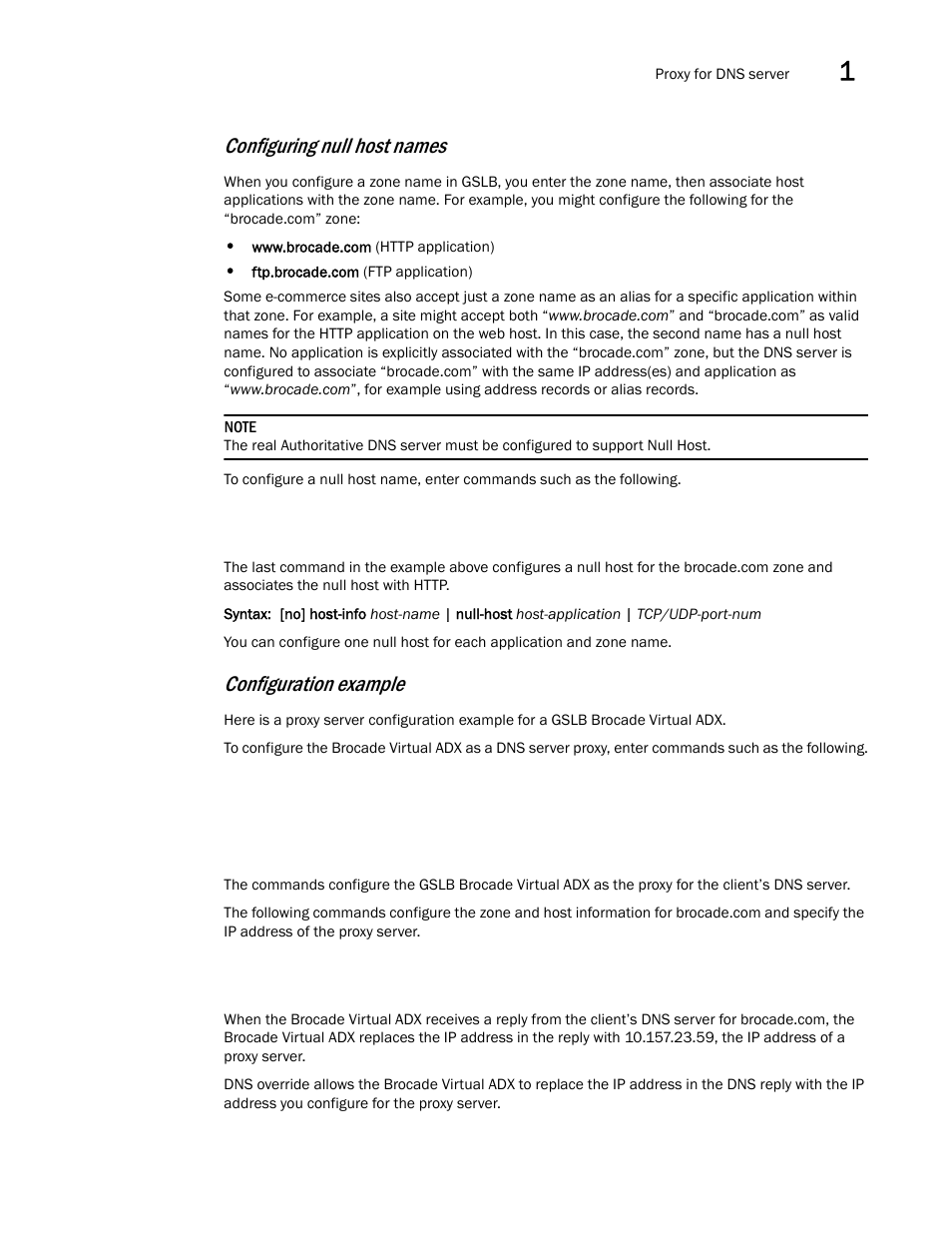 Configuring null host names, Configuration example | Brocade Virtual ADX Global Server Load Balancing Guide (Supporting ADX v03.1.00) User Manual | Page 35 / 198