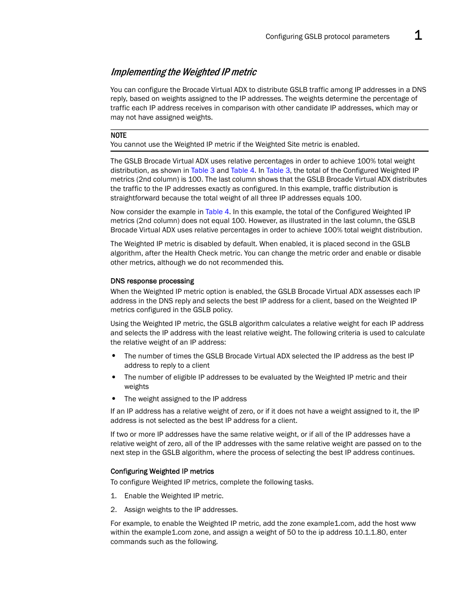 Implementing the weighted ip metric | Brocade Virtual ADX Global Server Load Balancing Guide (Supporting ADX v03.1.00) User Manual | Page 49 / 198