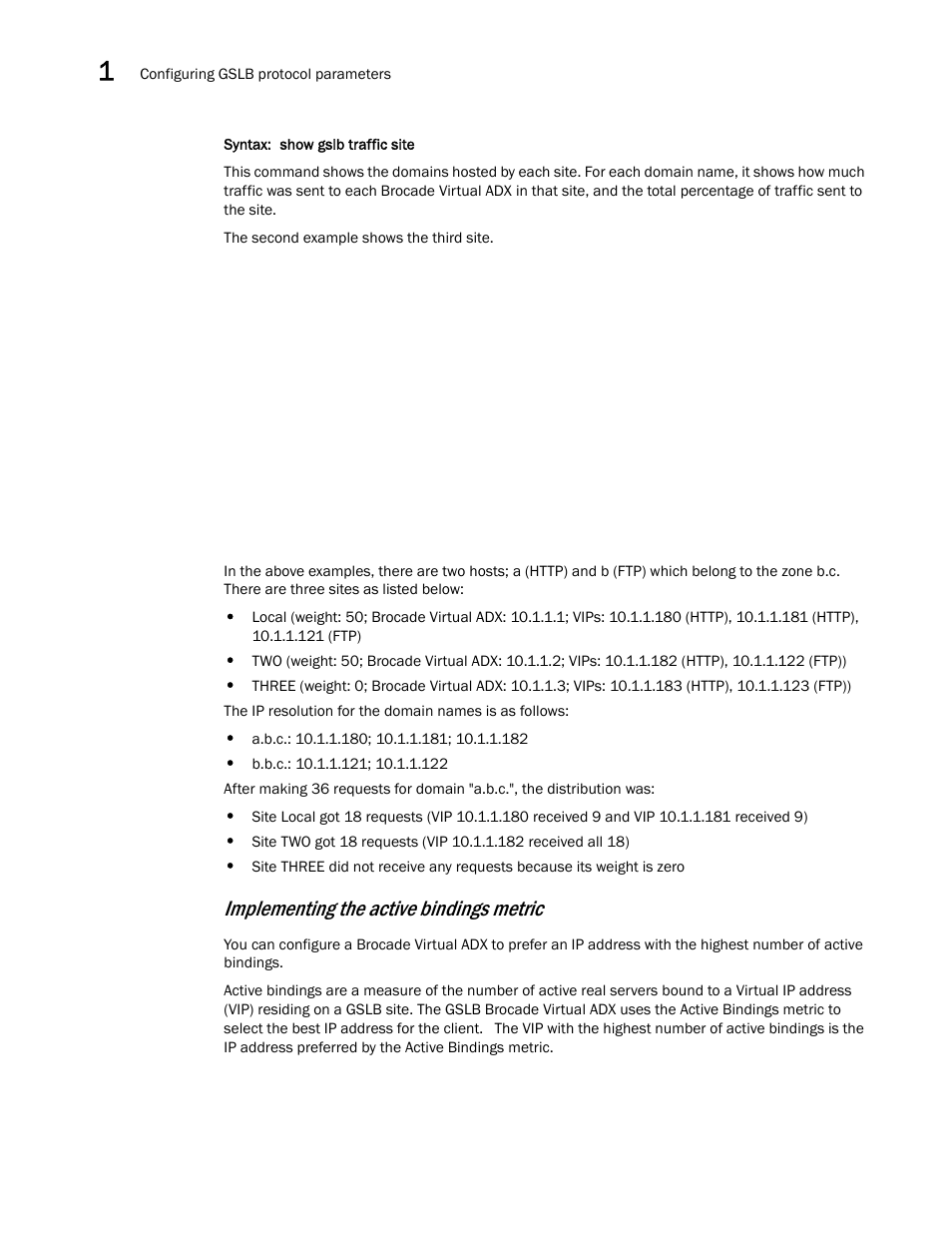 Implementing the active bindings metric | Brocade Virtual ADX Global Server Load Balancing Guide (Supporting ADX v03.1.00) User Manual | Page 54 / 198