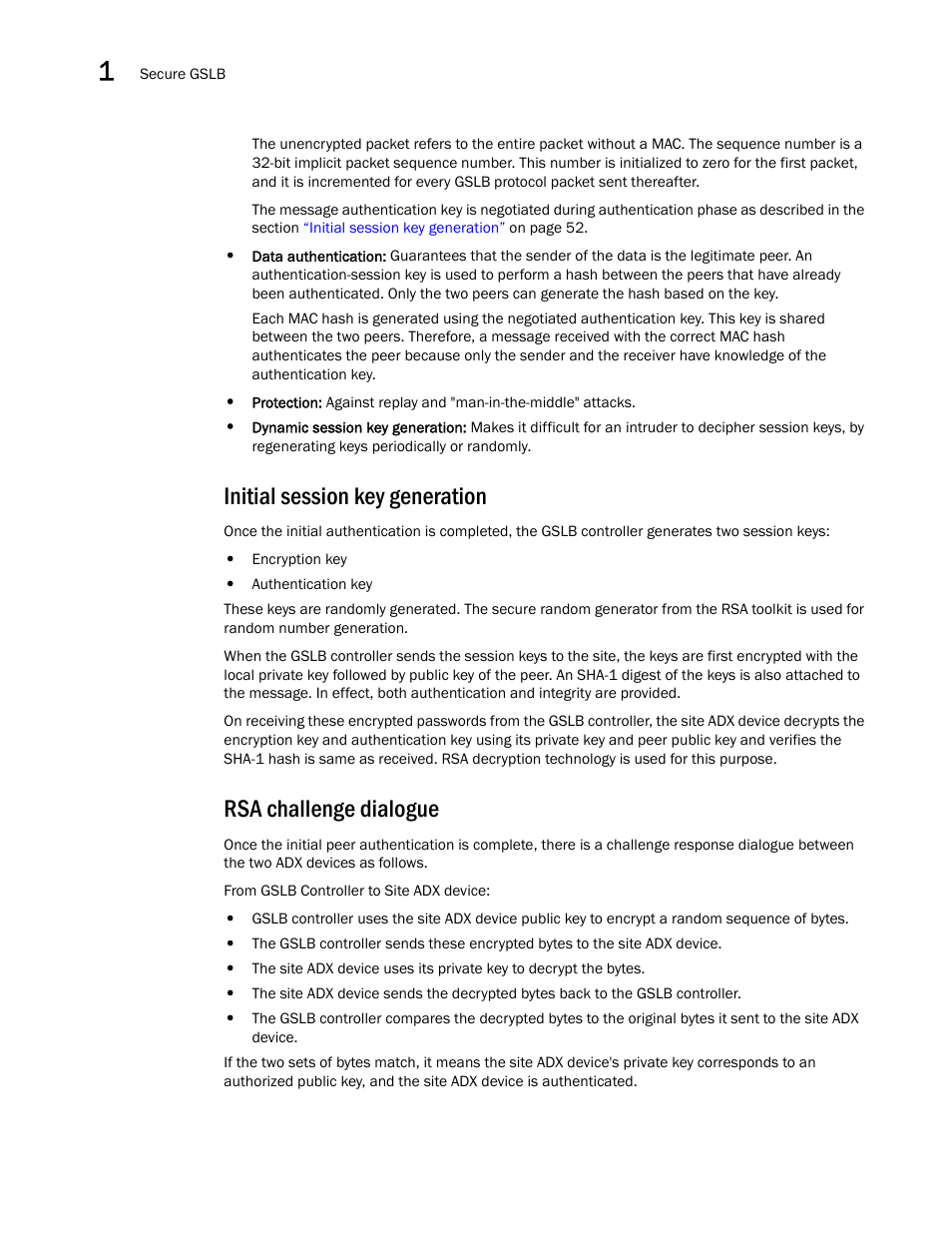 Initial session key generation, Rsa challenge dialogue | Brocade Virtual ADX Global Server Load Balancing Guide (Supporting ADX v03.1.00) User Manual | Page 62 / 198