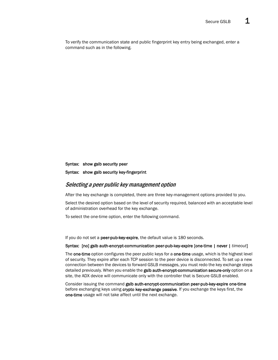 Selecting a peer public key management option | Brocade Virtual ADX Global Server Load Balancing Guide (Supporting ADX v03.1.00) User Manual | Page 67 / 198