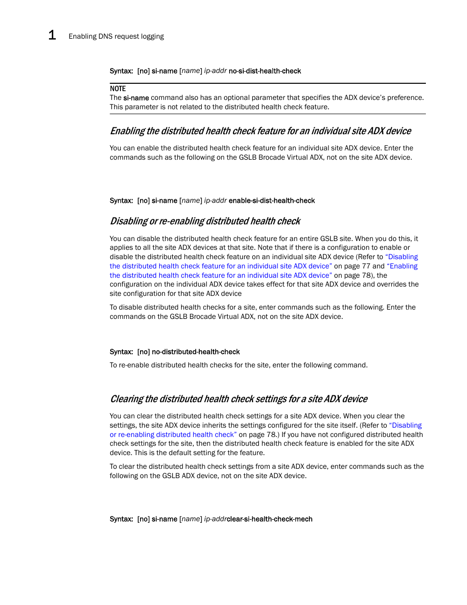 Disabling or re-enabling distributed health check | Brocade Virtual ADX Global Server Load Balancing Guide (Supporting ADX v03.1.00) User Manual | Page 88 / 198