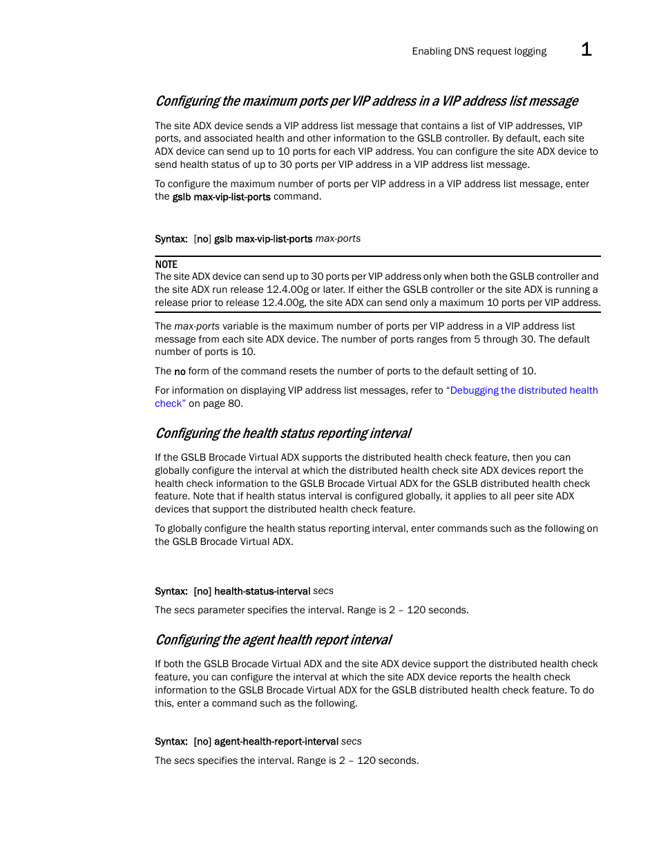 Configuring the health status reporting interval, Configuring the agent health report interval | Brocade Virtual ADX Global Server Load Balancing Guide (Supporting ADX v03.1.00) User Manual | Page 89 / 198