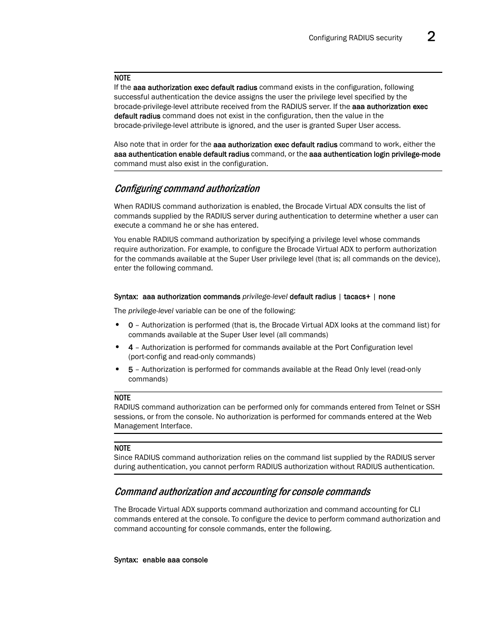 Configuring command authorization | Brocade Virtual ADX Administration Guide (Supporting ADX v03.1.00) User Manual | Page 107 / 142