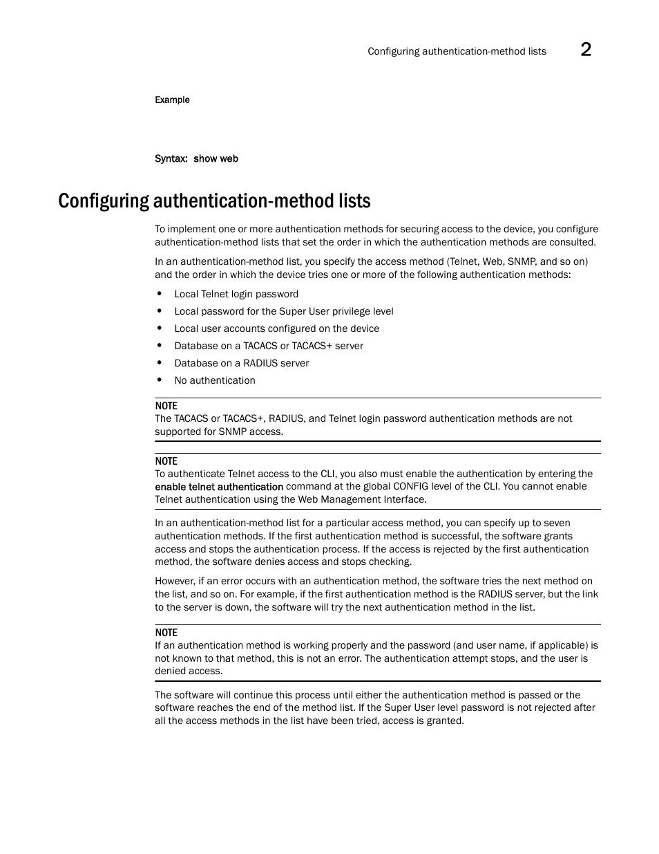 Configuring authentication-method lists, Configuring, Authentication-method lists | Brocade Virtual ADX Administration Guide (Supporting ADX v03.1.00) User Manual | Page 111 / 142