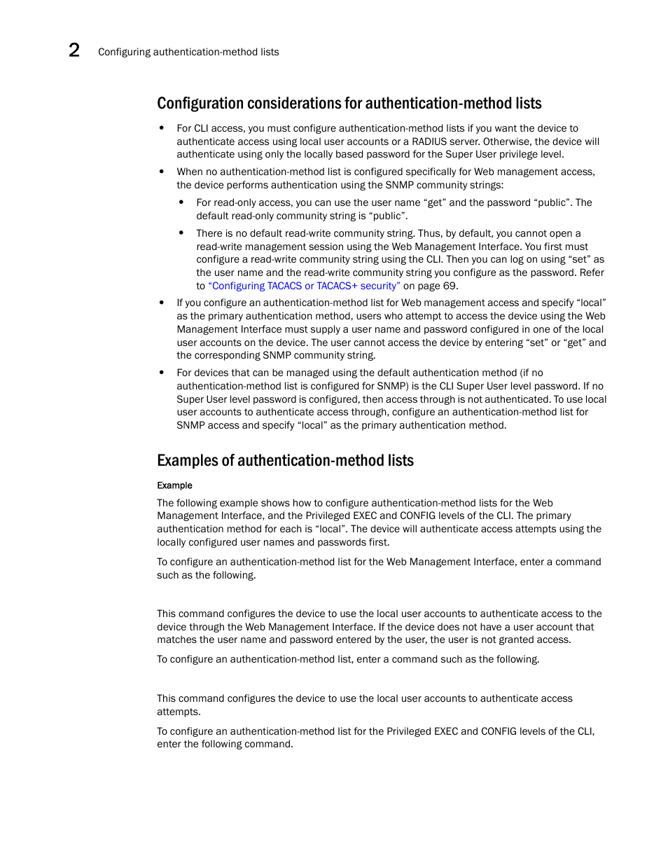 Examples of authentication-method lists | Brocade Virtual ADX Administration Guide (Supporting ADX v03.1.00) User Manual | Page 112 / 142