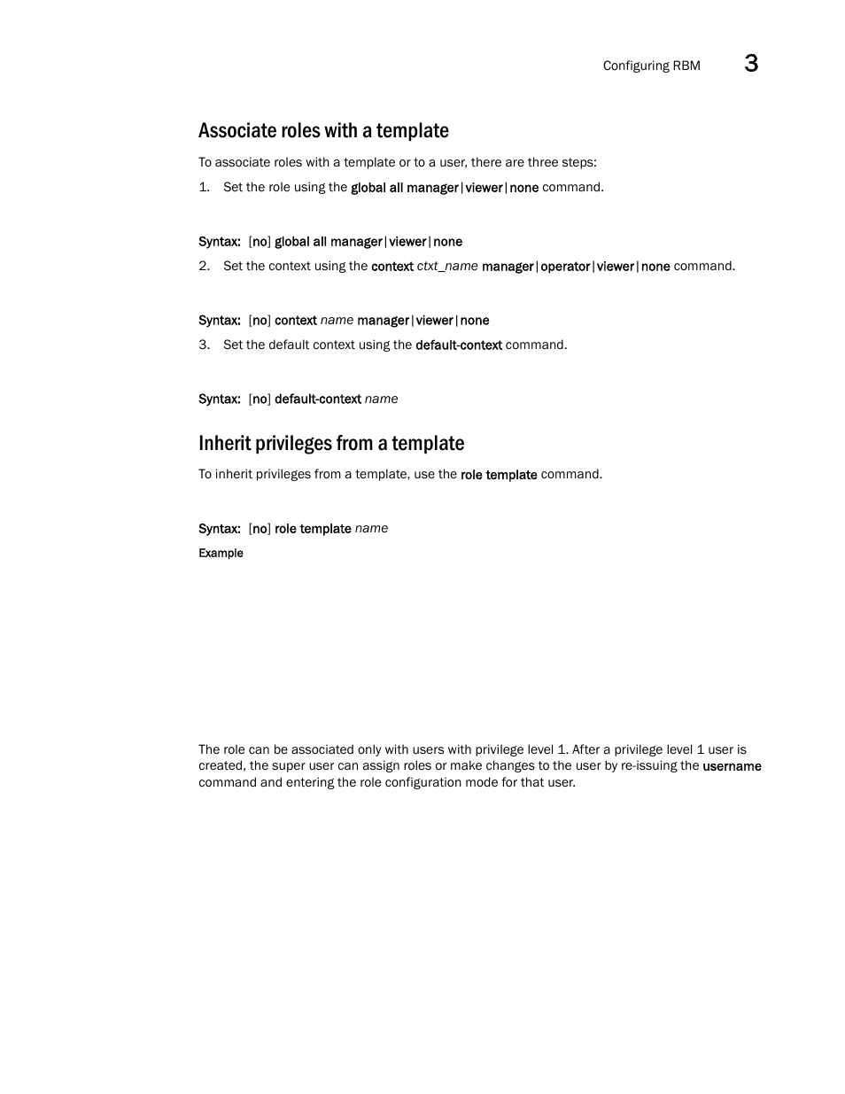 Associate roles with a template, Inherit privileges from a template | Brocade Virtual ADX Administration Guide (Supporting ADX v03.1.00) User Manual | Page 119 / 142