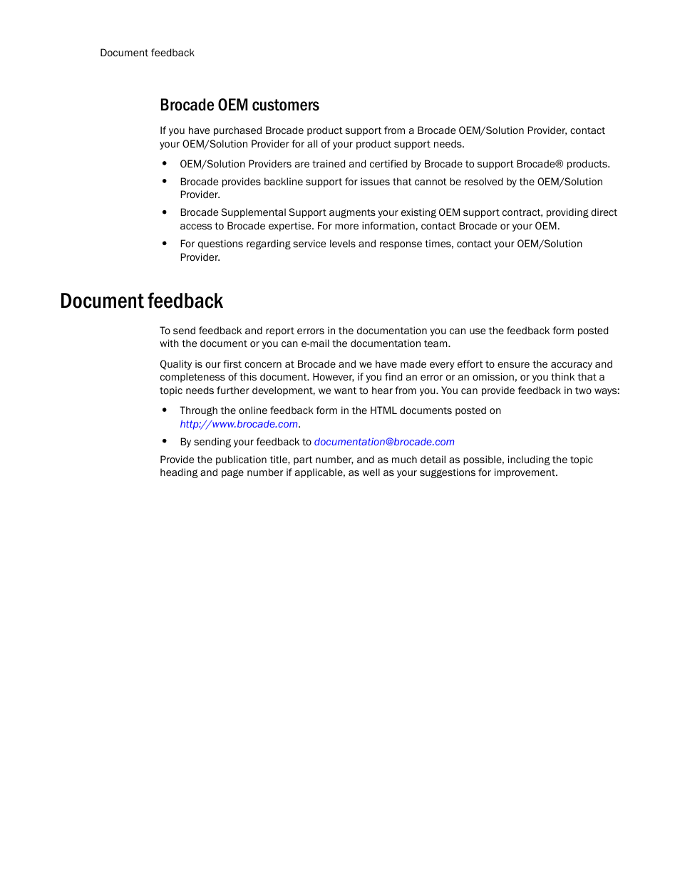 Brocade oem customers, Document feedback | Brocade Virtual ADX Administration Guide (Supporting ADX v03.1.00) User Manual | Page 12 / 142