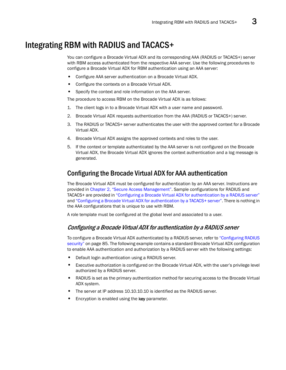 Integrating rbm with radius and tacacs | Brocade Virtual ADX Administration Guide (Supporting ADX v03.1.00) User Manual | Page 122 / 142