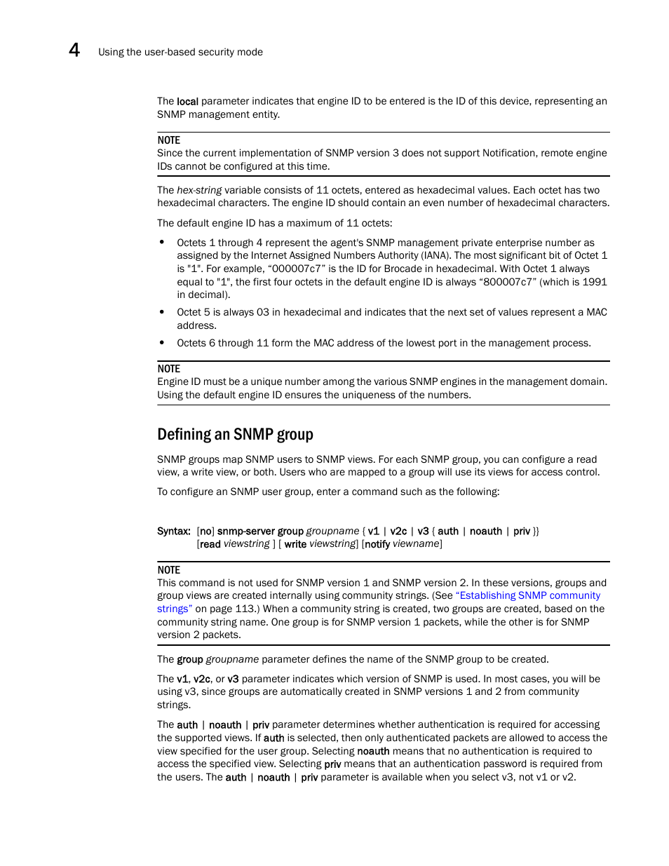 Defining an snmp group | Brocade Virtual ADX Administration Guide (Supporting ADX v03.1.00) User Manual | Page 128 / 142