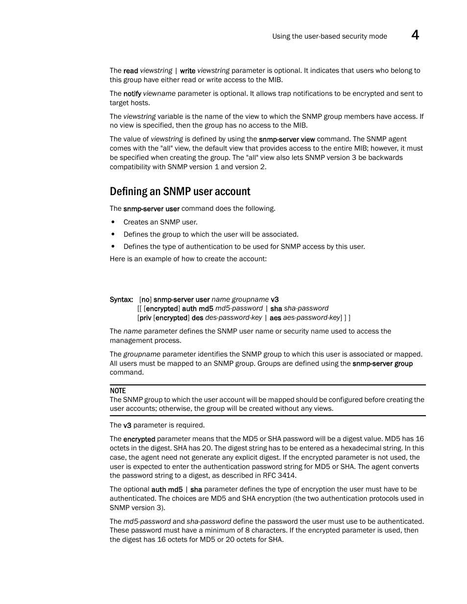 Defining an snmp user account | Brocade Virtual ADX Administration Guide (Supporting ADX v03.1.00) User Manual | Page 129 / 142