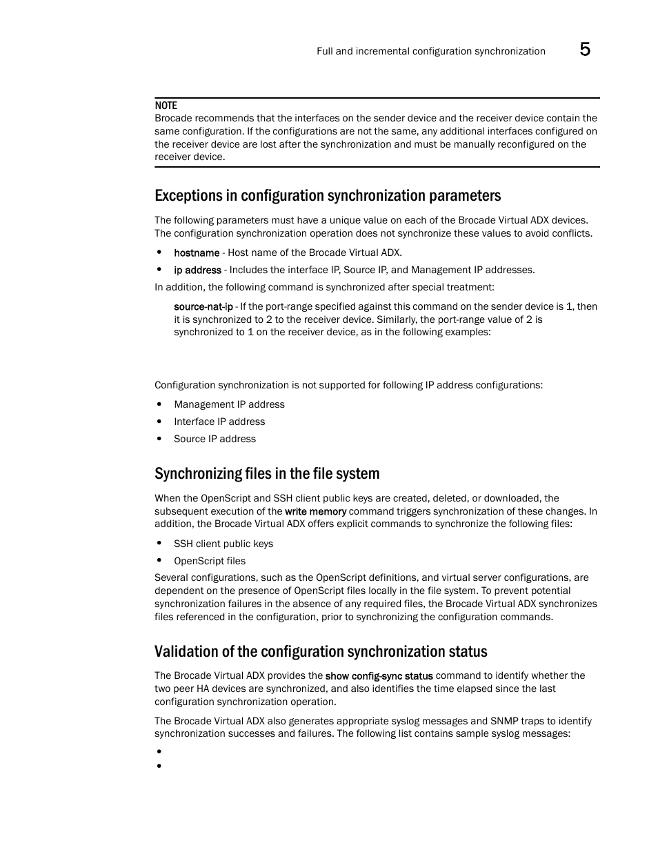 Synchronizing files in the file system | Brocade Virtual ADX Administration Guide (Supporting ADX v03.1.00) User Manual | Page 135 / 142