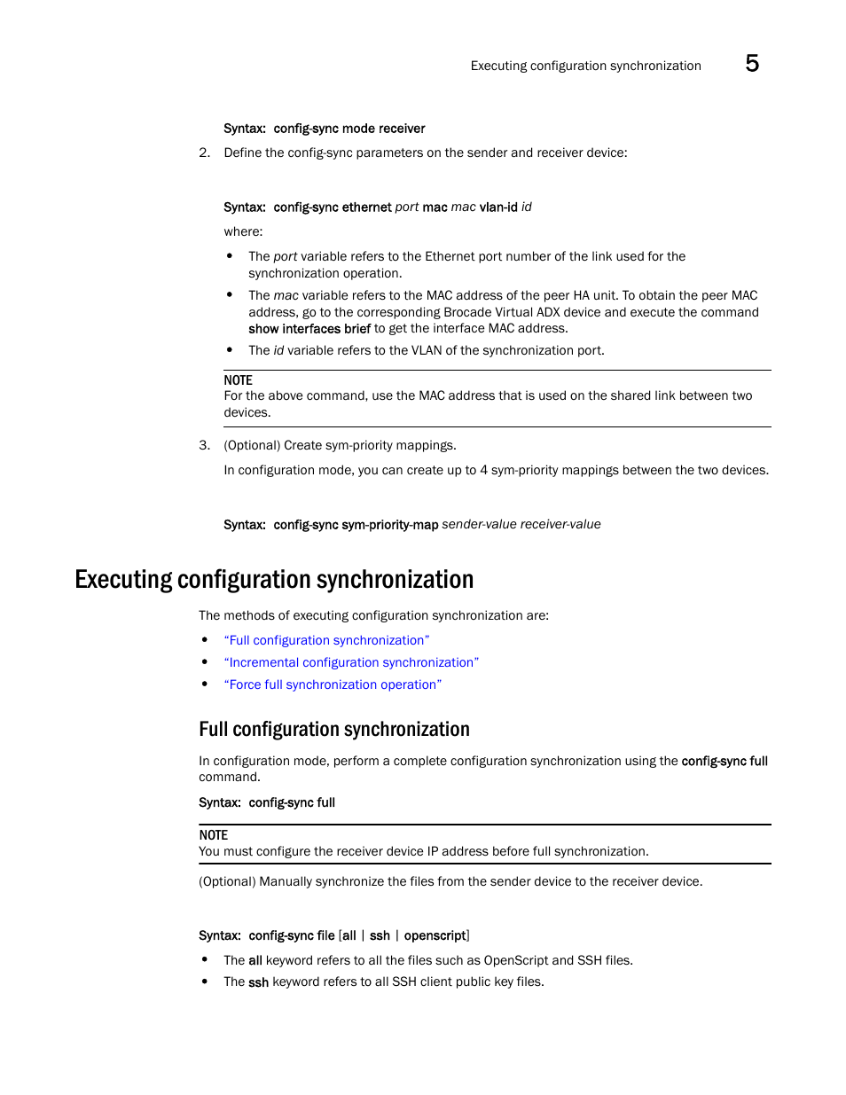 Executing configuration synchronization, Full configuration synchronization | Brocade Virtual ADX Administration Guide (Supporting ADX v03.1.00) User Manual | Page 137 / 142