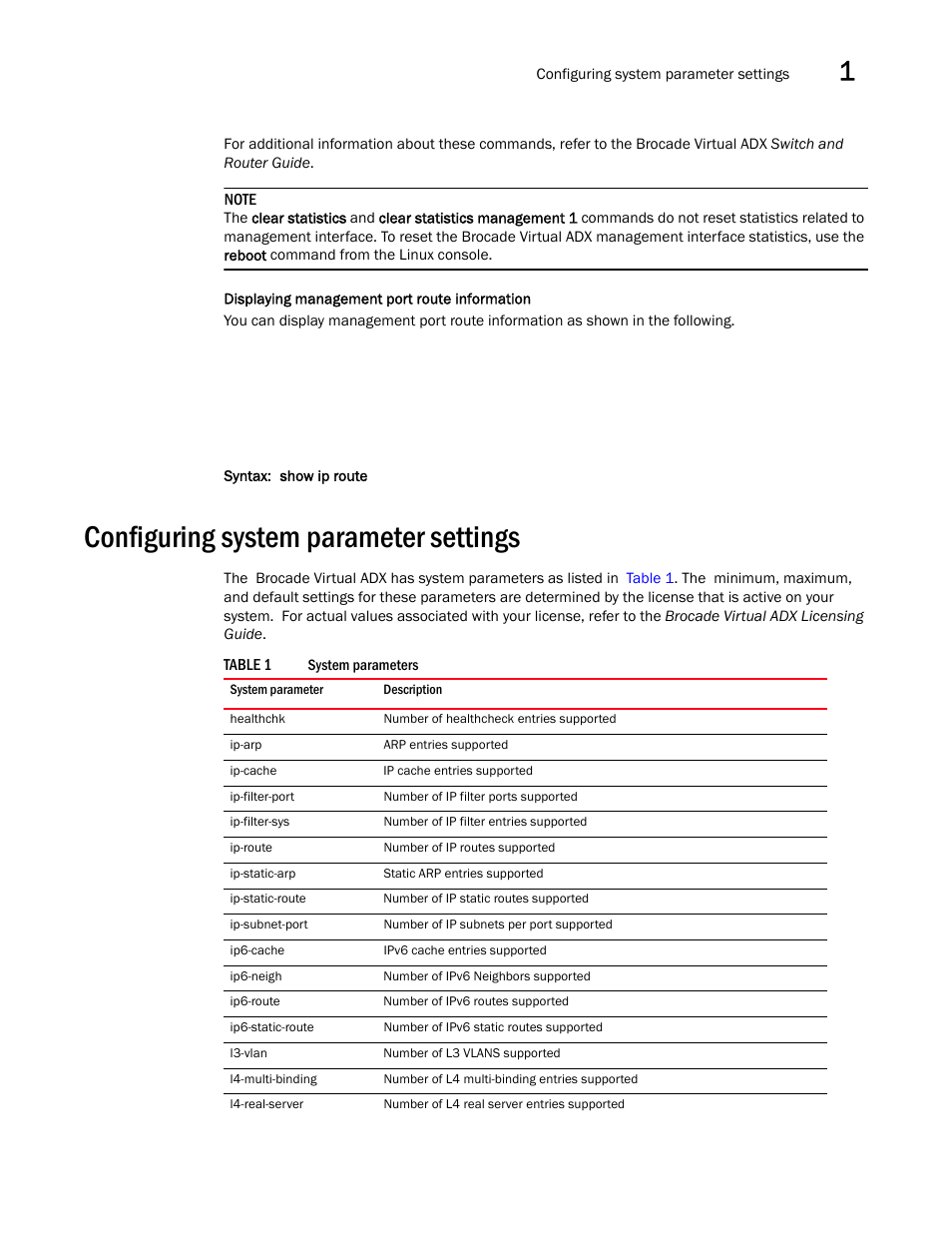 Configuring system parameter settings | Brocade Virtual ADX Administration Guide (Supporting ADX v03.1.00) User Manual | Page 37 / 142