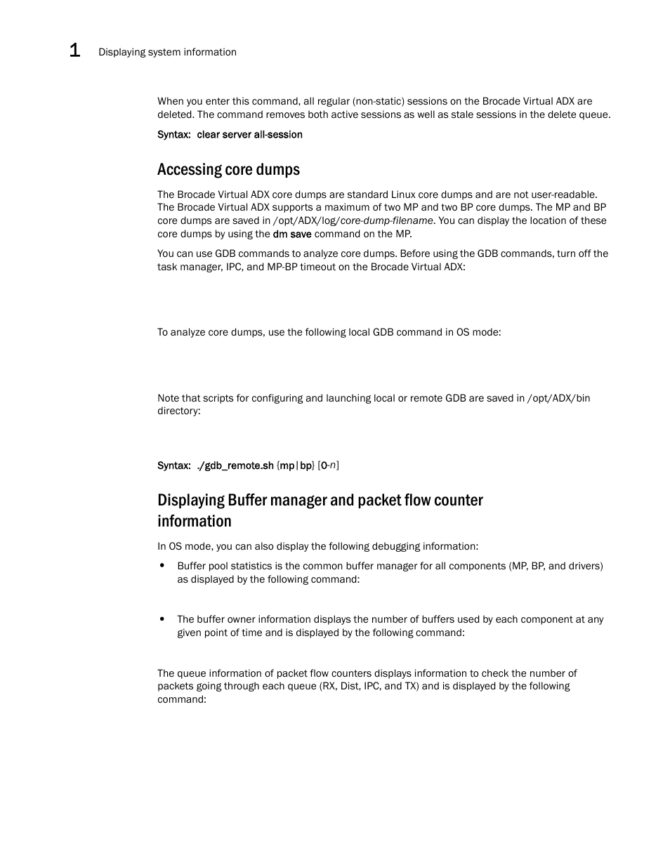 Accessing core dumps | Brocade Virtual ADX Administration Guide (Supporting ADX v03.1.00) User Manual | Page 56 / 142