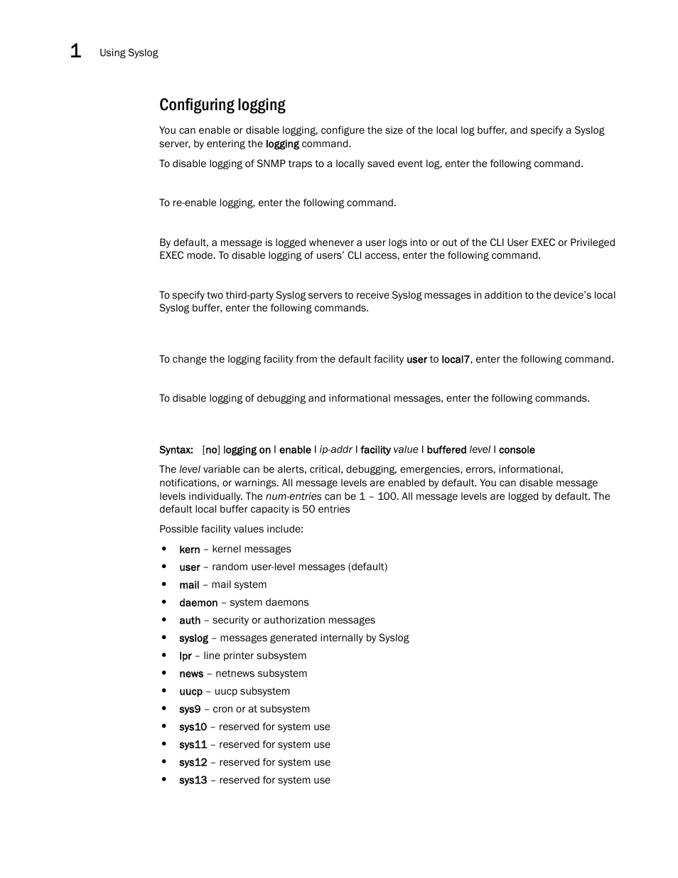 Configuring logging | Brocade Virtual ADX Administration Guide (Supporting ADX v03.1.00) User Manual | Page 58 / 142