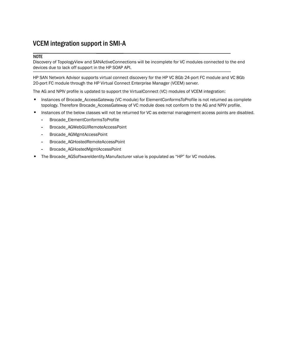 Vcem integration support in smi-a | Brocade Virtual Connect Enterprise Manager Server Guide (Supporting Network Advisor 12.3.0) User Manual | Page 9 / 10