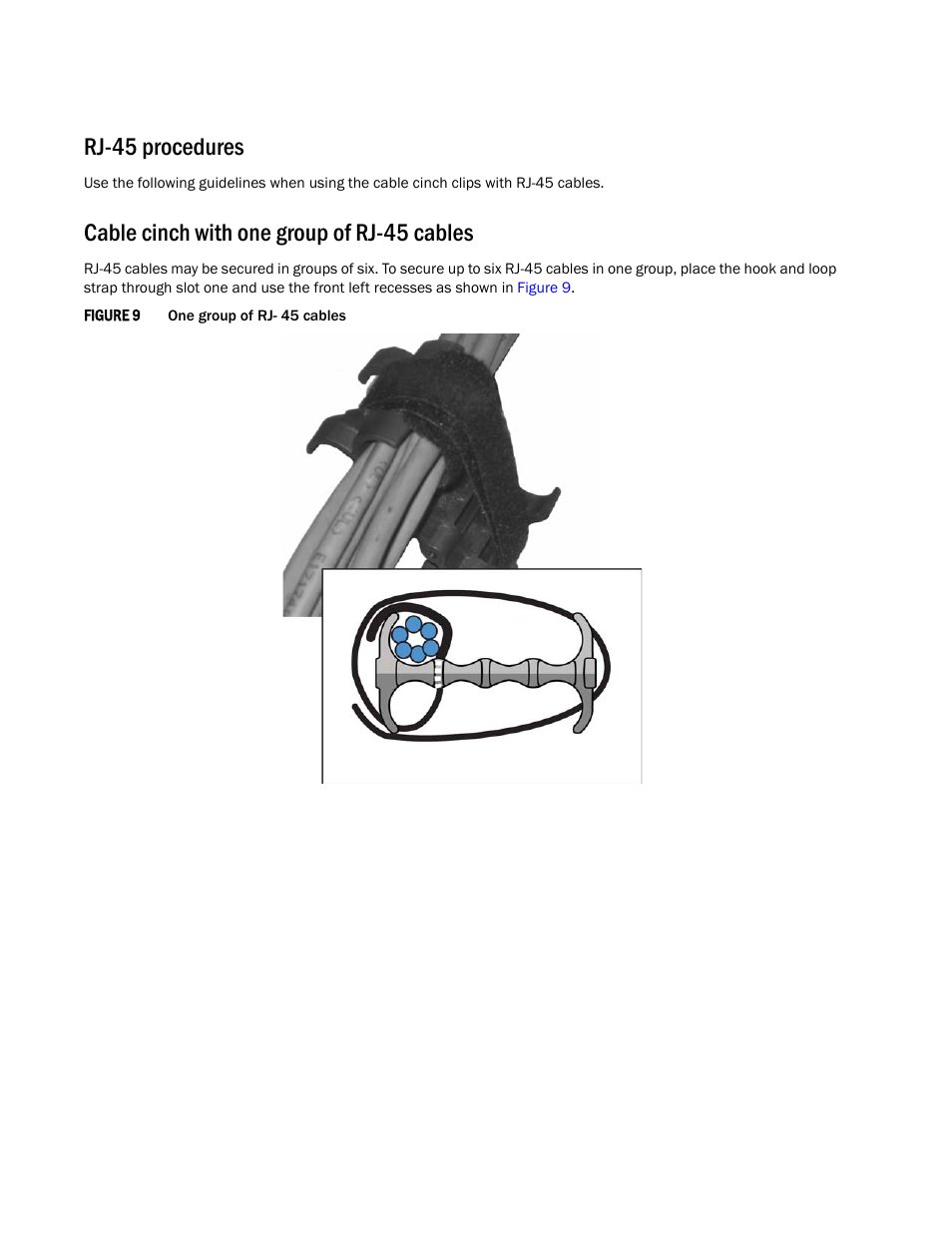 Rj-45 procedures, Cable cinch with one group of rj-45 cables | Brocade Using the Brocade Structured Cabling Components User Manual | Page 10 / 16