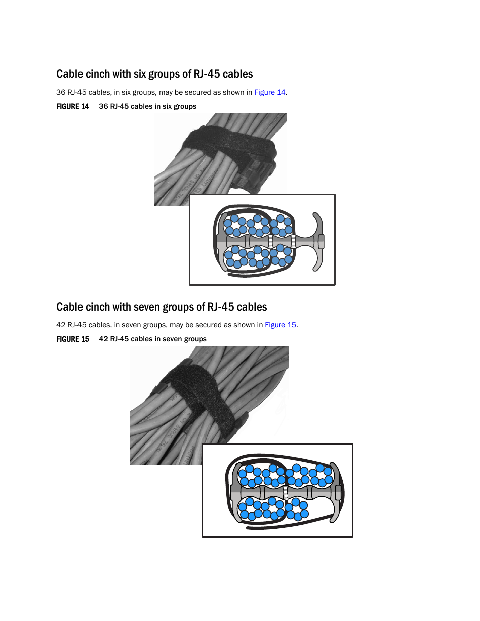 Cable cinch with six groups of rj-45 cables, Cable cinch with seven groups of rj-45 cables | Brocade Using the Brocade Structured Cabling Components User Manual | Page 15 / 16