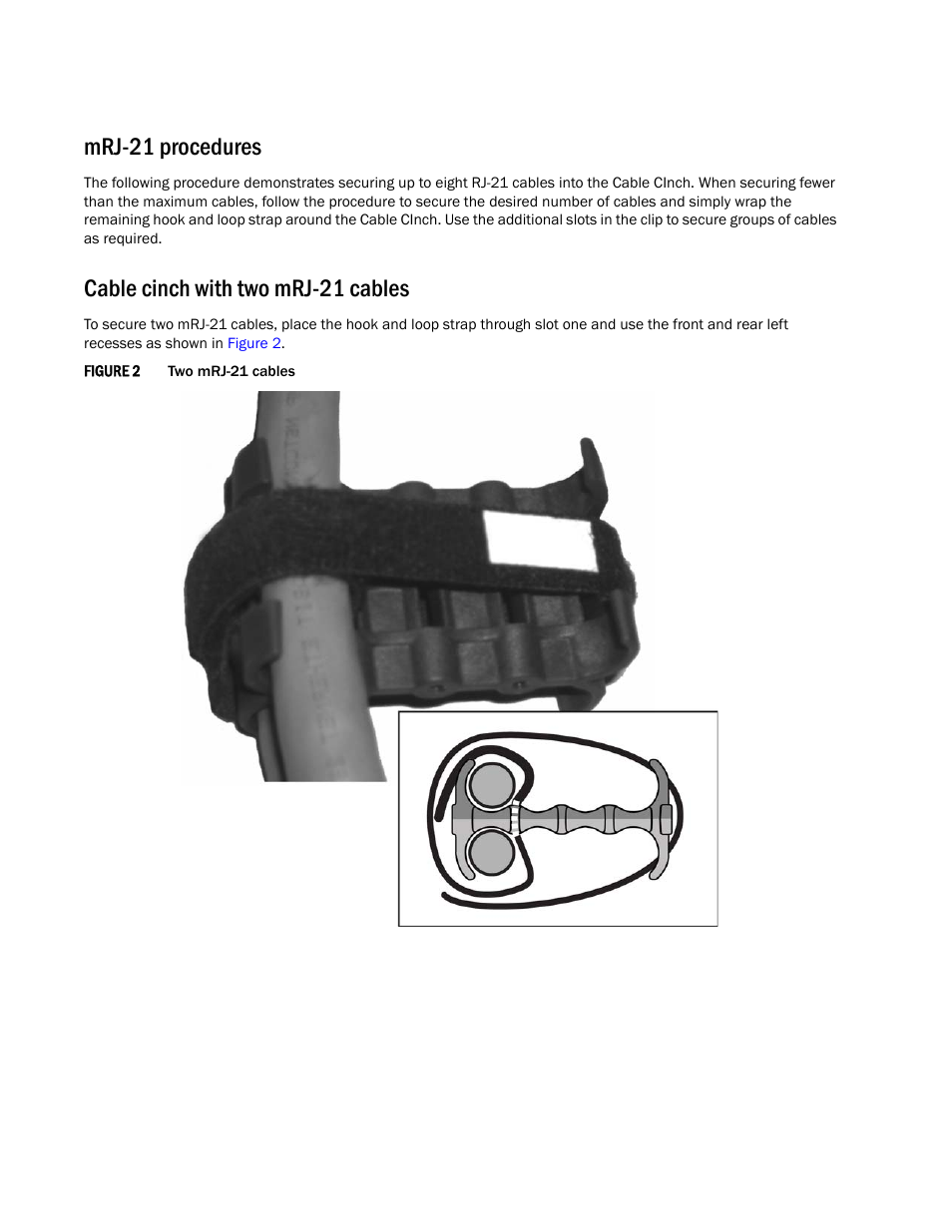 Mrj-21 procedures, Cable cinch with two mrj-21 cables | Brocade Using the Brocade Structured Cabling Components User Manual | Page 4 / 16