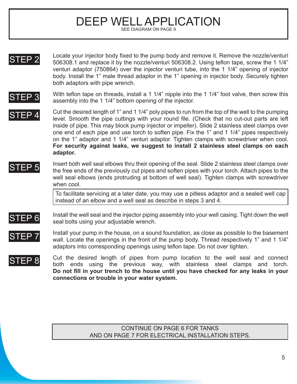 Deep well application | Burcam 506721 CONVERTIBLE C.I. JET PUMP 3/4HP 115/230V User Manual | Page 5 / 12