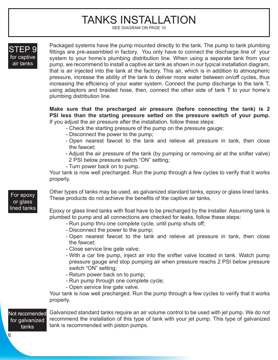 Tanks installation, Step 9 | Burcam 506721 CONVERTIBLE C.I. JET PUMP 3/4HP 115/230V User Manual | Page 6 / 12