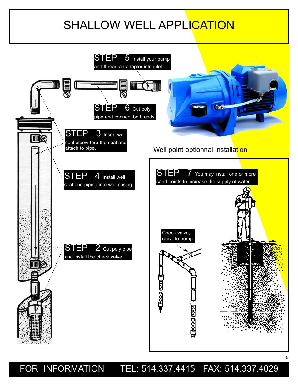 Shallow well application, Step 2, Step 3 | Step 4, Step 5, Step 6, Step 7 | Burcam 506232S S.W. CAST IRON JET PUMP WITH FLUOMAC 3/4HP 115V User Manual | Page 5 / 9