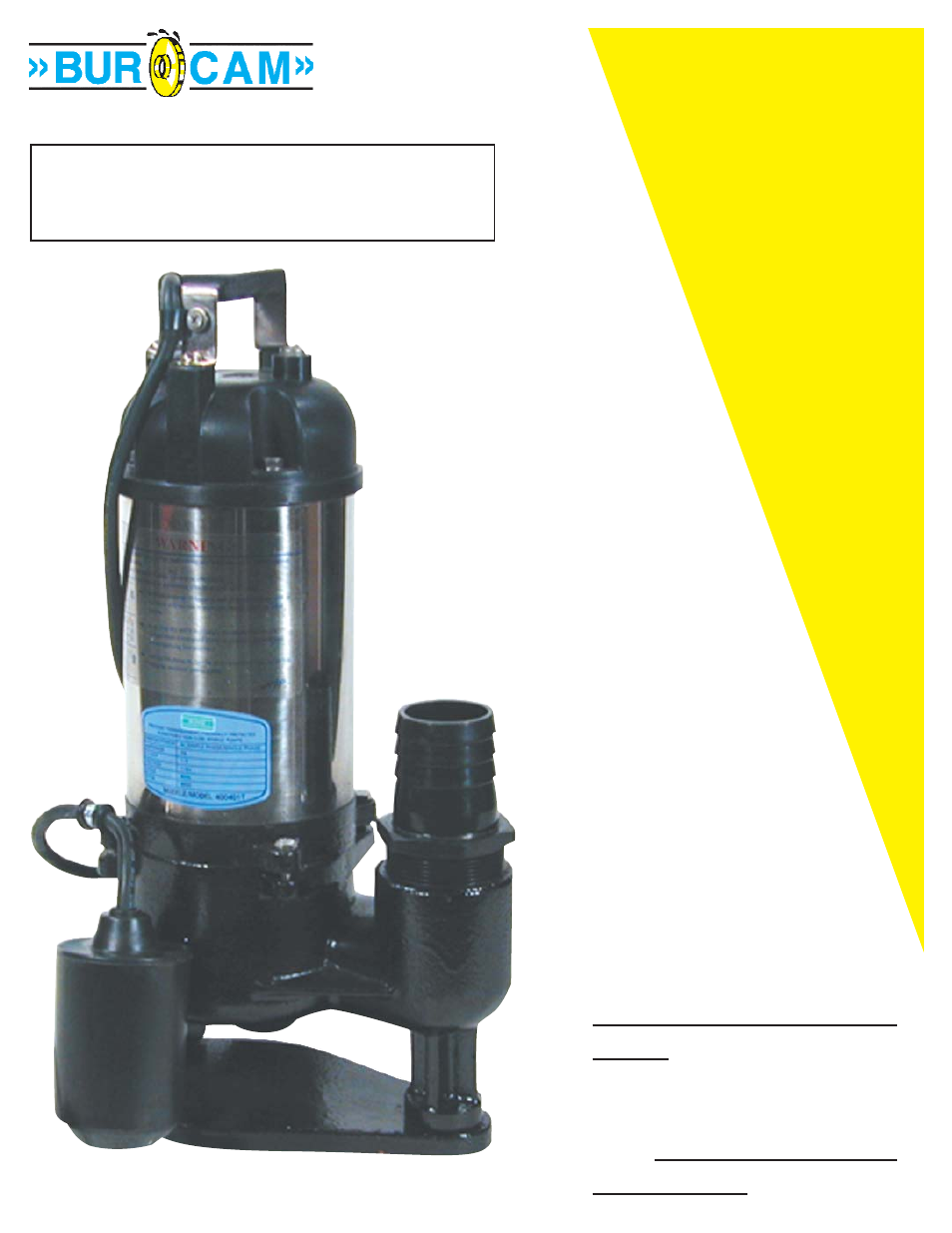 Burcam 400401T SEWAGE PUMP 1/2HP 115V User Manual | 6 pages