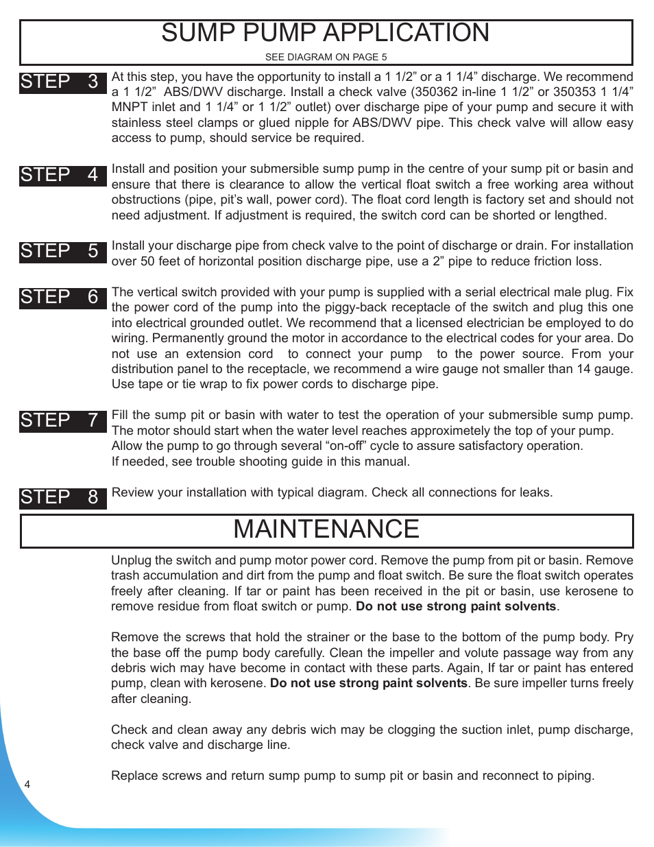 Maintenance sump pump application | Burcam 300828 CAST IRON SUBM. SUMP PUMP VERTICAL SWITCH 1/3HP 115V User Manual | Page 4 / 6