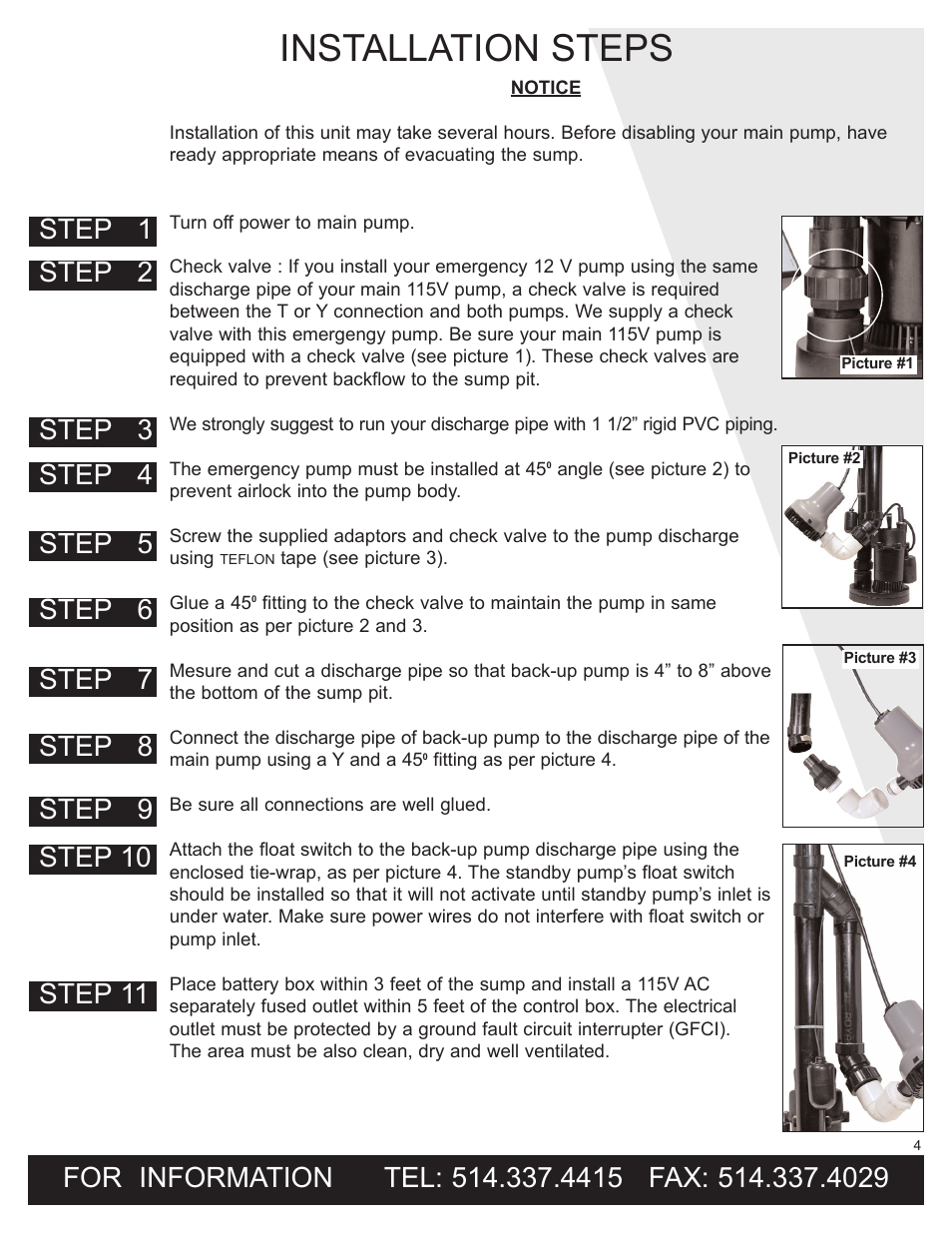 Installation steps | Burcam 300403 EMERGENCY BACK UP PUMP 12V User Manual | Page 4 / 6