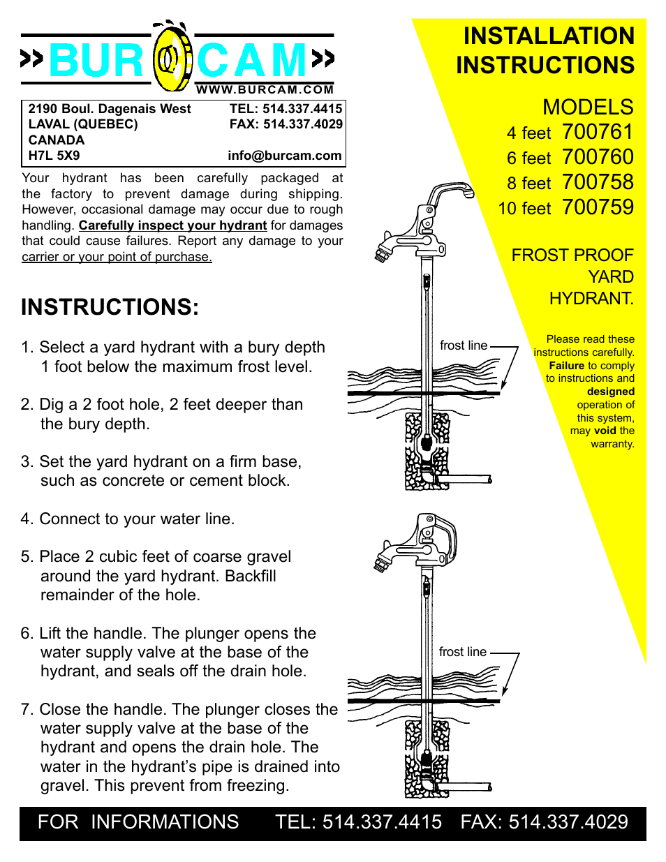 Burcam 700759 YARD HYDRANT 10 FEET User Manual | 1 page