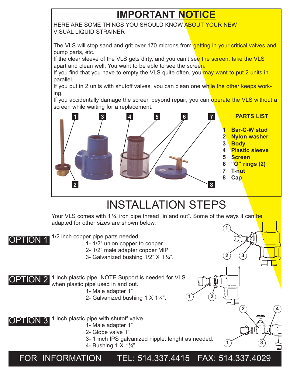 Installation steps, Important notice | Burcam 750896 SAND FILTER 1 1/4 INLET AND OUTLET User Manual | Page 2 / 3