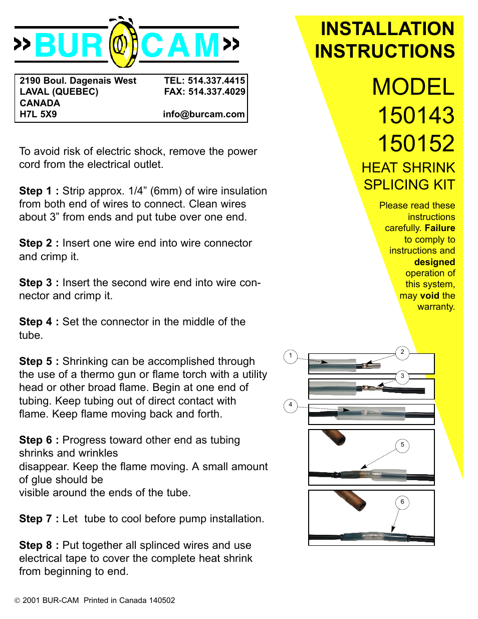 Burcam 150143 HEAT SHRINK SPLICING KIT 4 TUBES User Manual | 1 page