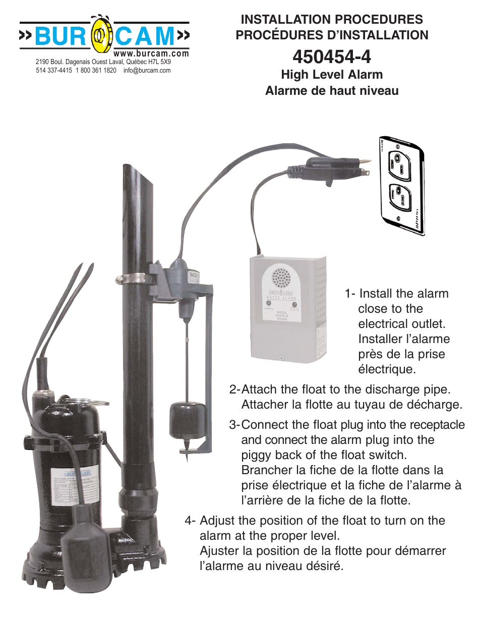 Burcam 450454 HIGH LEVEL ALARM FLOAT 450453 10/90DEG User Manual | 2 pages