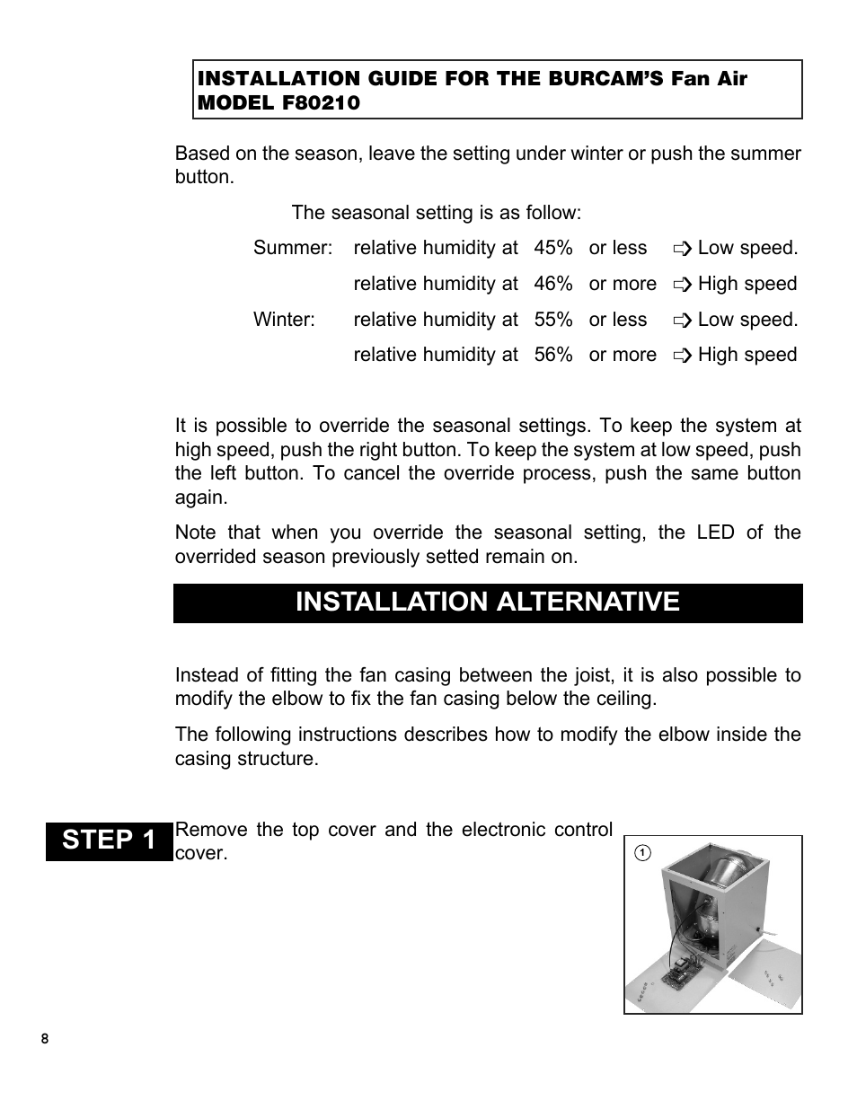 Installation alternative, Step 1 | Burcam F80210 ELECTRONIC HOUSE FANAIR User Manual | Page 8 / 10