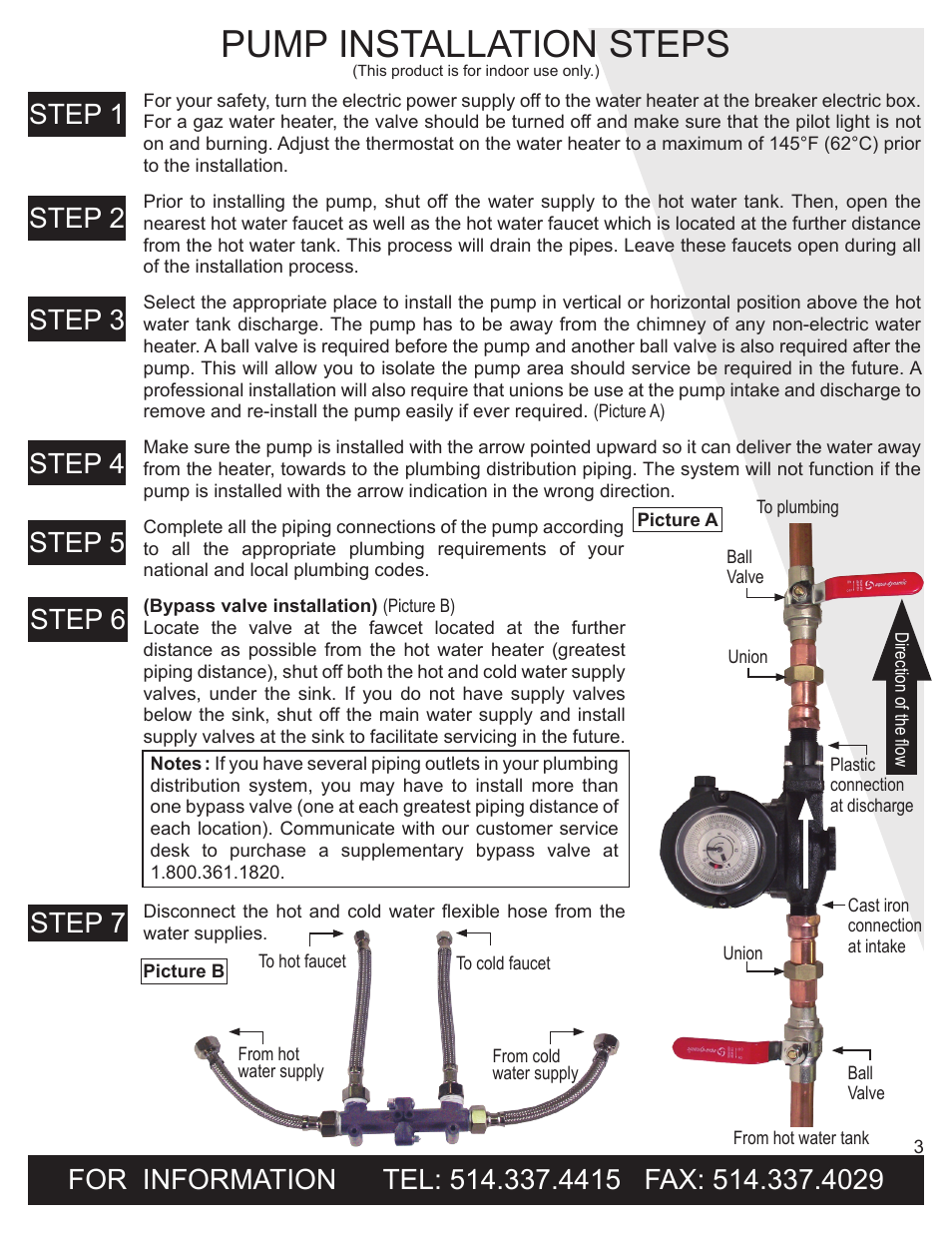 Pump installation steps, Step 6 step 7 | Burcam 300521 HOT WATER RETENTION PUMPING SYSTEM (GENIE) User Manual | Page 3 / 6
