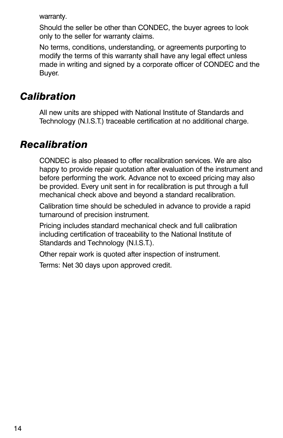 Calibration, Recalibration | Condec DPDG User Manual | Page 15 / 19