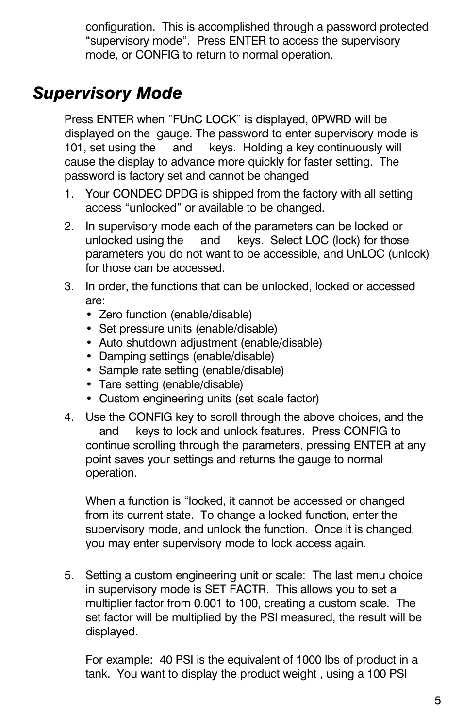 Supervisory mode | Condec DPDG User Manual | Page 6 / 19