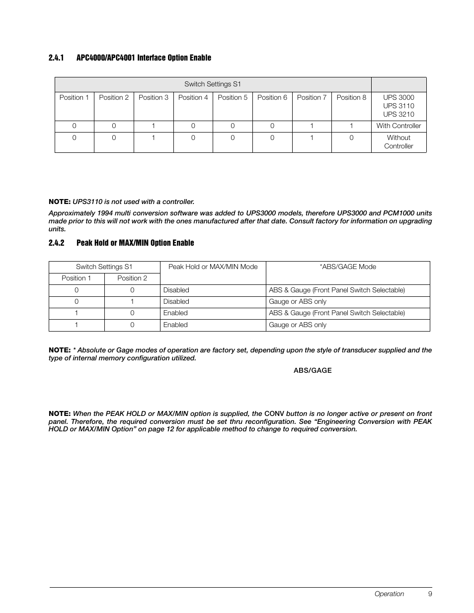 1 apc4000/apc4001 interface option enable, 2 peak hold or max/min option enable, Apc4000/apc4001 interface option enable | Peak hold or max/min option enable | Condec UPS3210 User Manual | Page 13 / 94