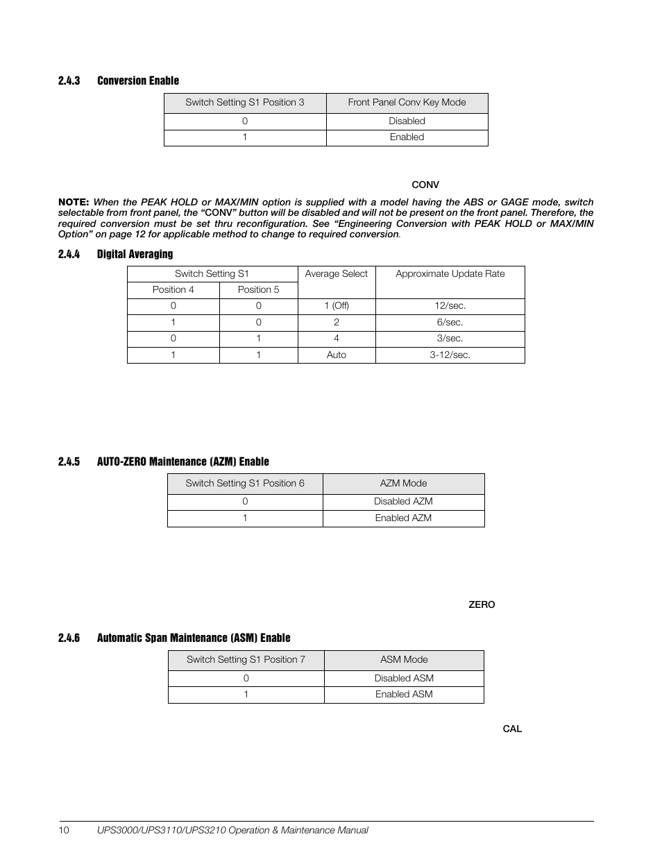 3 conversion enable, 4 digital averaging, 5 auto-zero maintenance (azm) enable | 6 automatic span maintenance (asm) enable, Conversion enable, Digital averaging, Auto-zero maintenance (azm) enable, Automatic span maintenance (asm) enable | Condec UPS3210 User Manual | Page 14 / 94