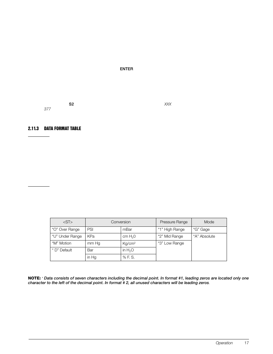 3 data format table, Data format table, 1 _ x x x | Where “x” can be any number | Condec UPS3210 User Manual | Page 21 / 94