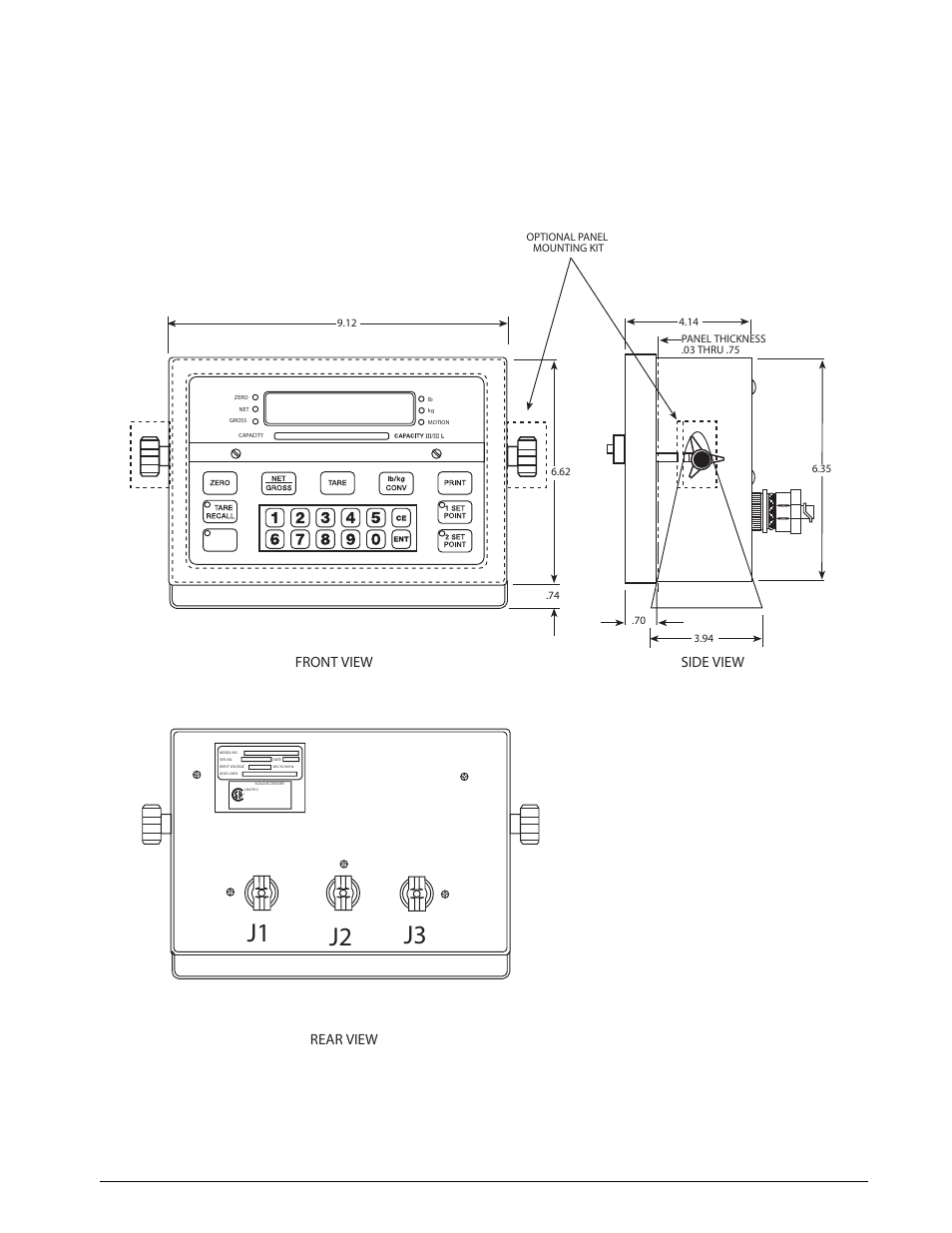 J1 j2 j3, Appendix 69, Front view | Side view, Rear view | Rice Lake Condec UMC600 User Manual | Page 72 / 73