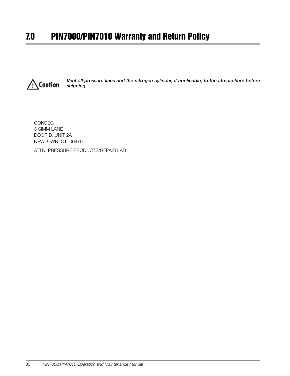 0 pin7000/pin7010 warranty and return policy, Aution | Condec PIN7010 User Manual | Page 32 / 33