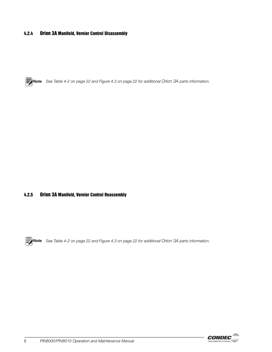 4 orion 3a manifold, vernier control disassembly, 5 orion 3a manifold, vernier control reassembly, Orion 3a manifold, vernier control disassembly | Orion 3a manifold, vernier control reassembly | Condec PIN8010 User Manual | Page 14 / 41