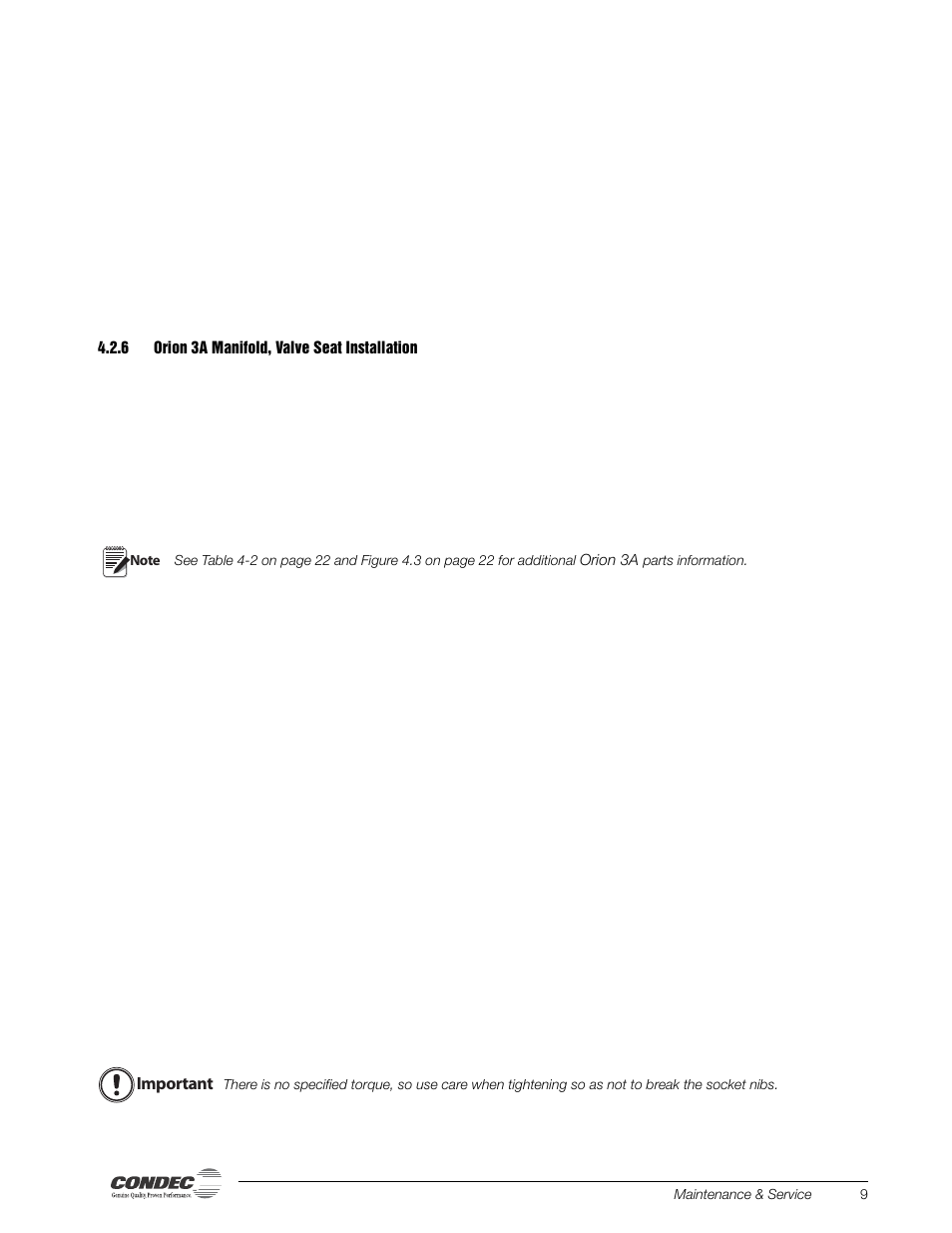 6 orion 3a manifold, valve seat installation, Orion 3a manifold, valve seat installation | Condec PIN8010 User Manual | Page 15 / 41